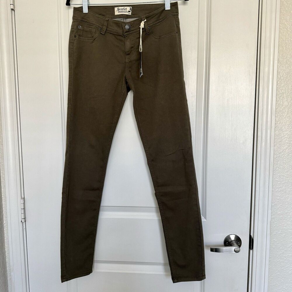 Scarlet Boulevard Jeans Womens 27 Olive Green Brown Skinny Stretch Pants